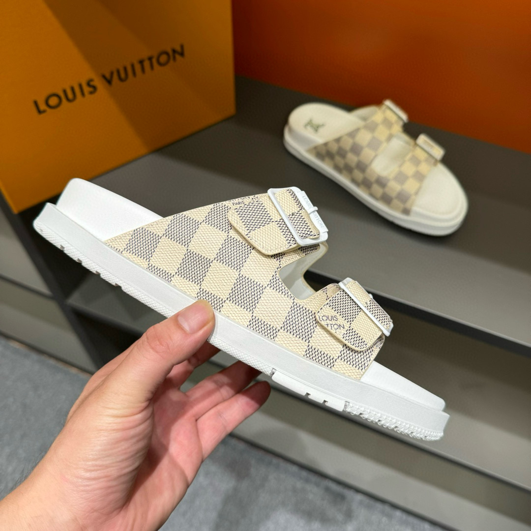 2024 Slippers Louis Vuitton White Beige Canvas Slippers