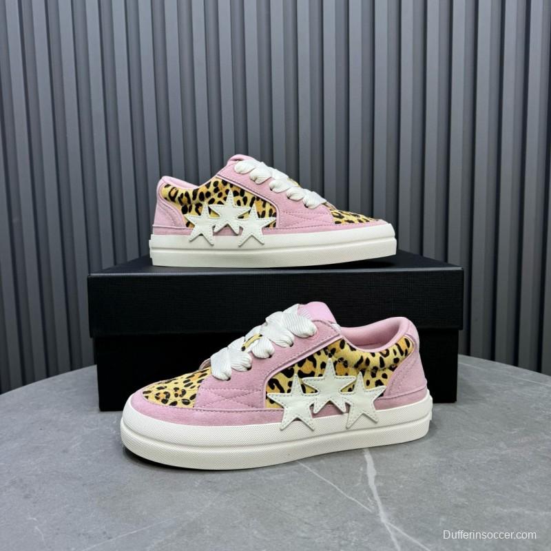 2024 Women Amiri Pink Leopard Canvas Leather Sneakers MJ00300