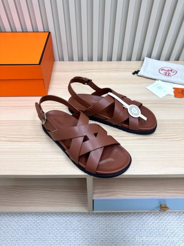 2025 Women Hermès Brown Leather Sandals LY00270