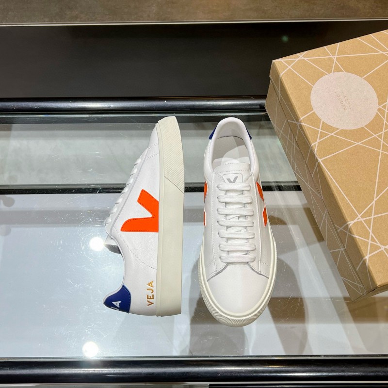2025 Unisex VEJA White Orange Blue Leather Canvas Sneakers MJ00240