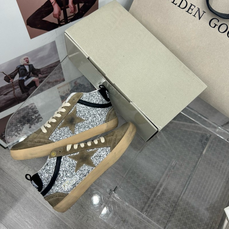 2024 Unisex Golden Goose Deluxe Brand Grey Silver Glitter Suede Leather High-Top Sneakers MJ00300