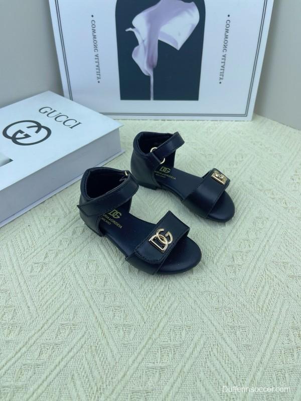2025 Kids Dolce & Gabbana White Black Leather Sandals DG