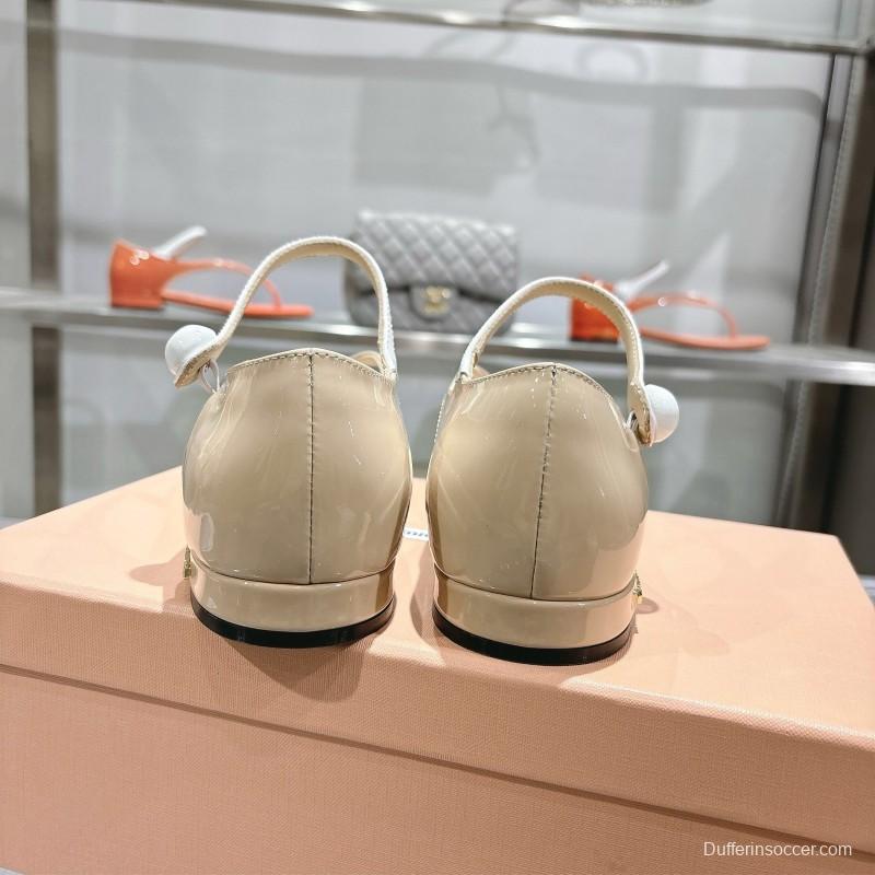 2025 Women MiuMiu Beige Leather T-Strap Sandals With Clear Heel KFY00289(F)