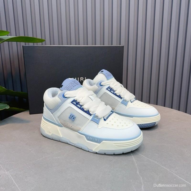 2024 Unisex Amiri White Blue Leather Mesh Sneakers MJ00360