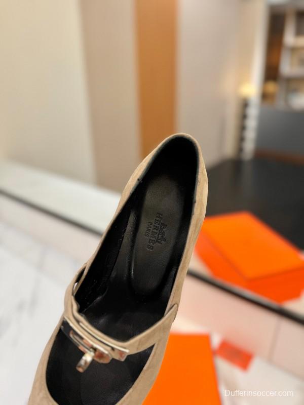 2025 Women Hermès Beige Suede Mary Jane