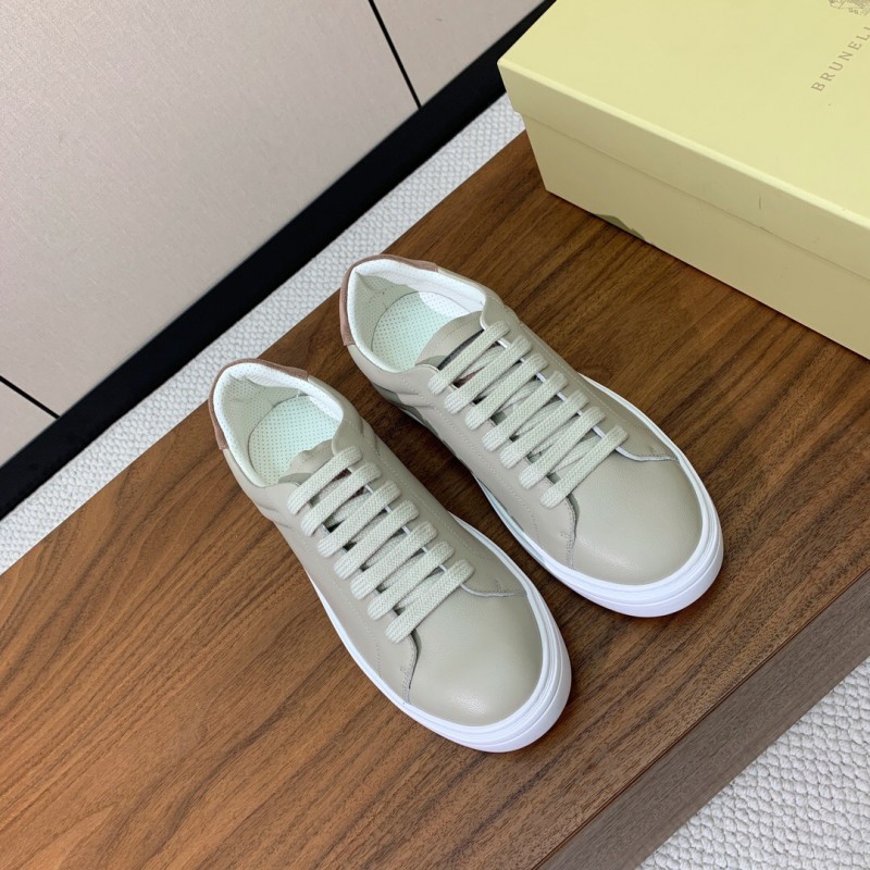 2025 Unisex Brunello Cucinelli Light Grey Leather Casual Sneakers Handcrafted KFY00310