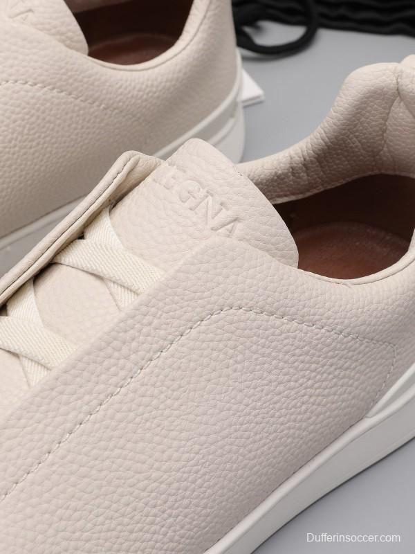 2024 Men Ermenegildo Zegna Beige Leather Low Top Sneakers MJ00240