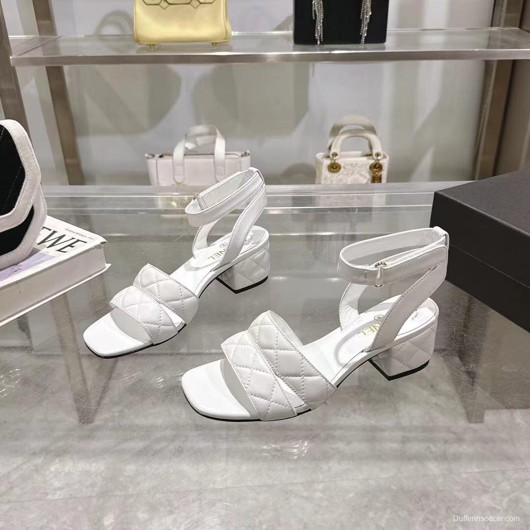 2025 Women Chanel White Leather Sandals LY00280