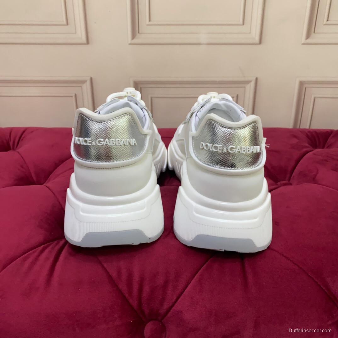 2025 Unisex Dolce & Gabbana White Grey Leather Lycra Sneakers DG Craft LY00330(F)/LY00340(M)