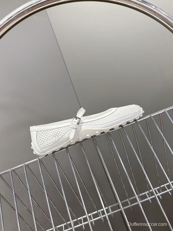 2025 Women Hermès White Leather Mesh Mary Jane KFY00250