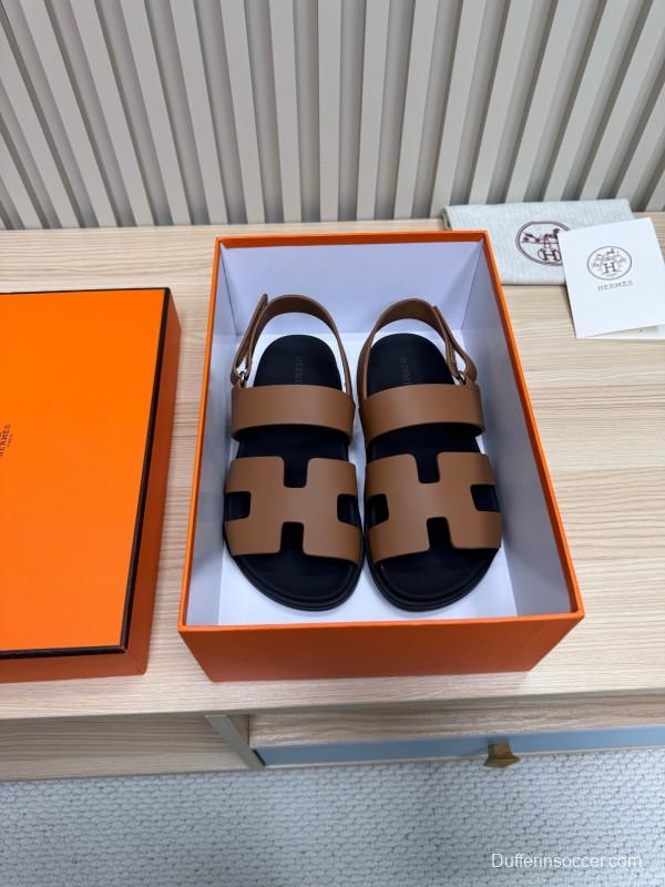 2025 Women Hermès Brown Leather Sandals