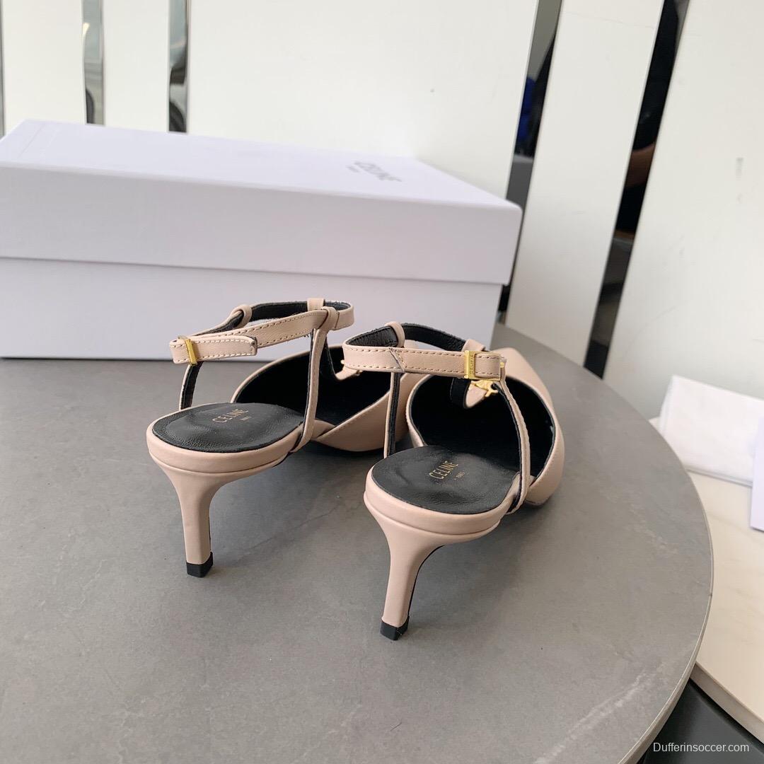 2025 Women Celine Beige Calfskin T-Strap Pumps