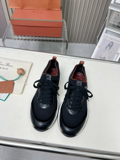 2024 Men Le Parmentier Black Leather Mesh Casual Sneakers