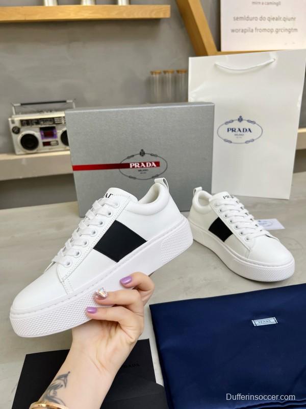 2024 Unisex Prada White Black Leather Sneakers MJ00310