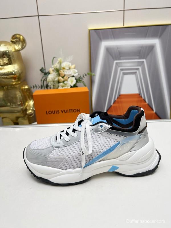 2025 Unisex Louis Vuitton White Blue Leather Mesh Sneakers Monogram LV00340