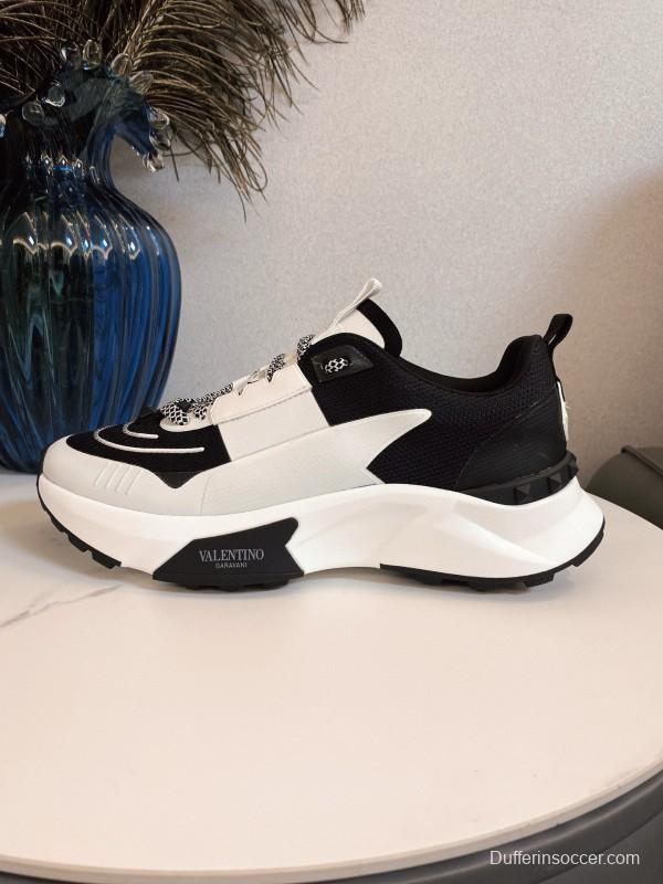 2024 Unisex Valentino black white leather mesh sneakers