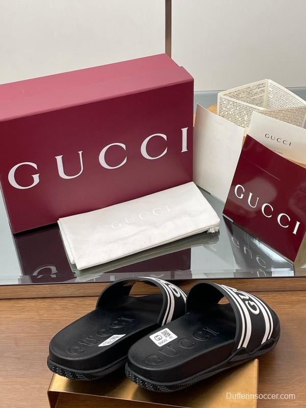 2025 Gucci Black White Rubber Slippers LY00175