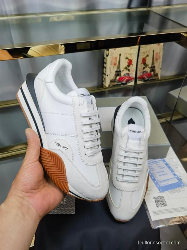 2025 Unisex TOM FORD White Leather Suede Sneakers LY00360(F)/LY00370(M)