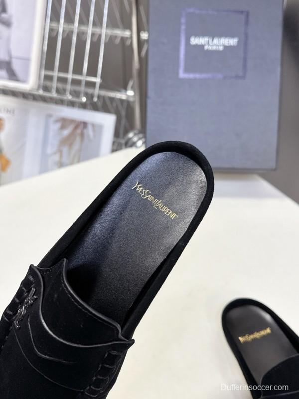 2025 Women Yves Saint Laurent Black Suede Loafers KFY00330