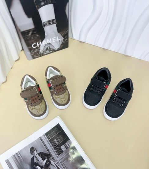 2024 Kids Gucci Brown Green Canvas Sneakers