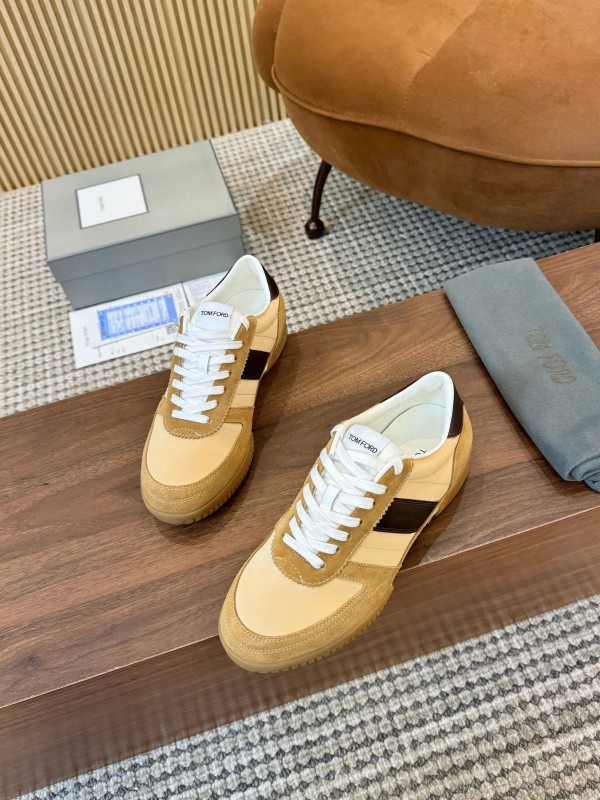 2025 Men TOM FORD Beige Brown Suede Leather Sneakers LY00360