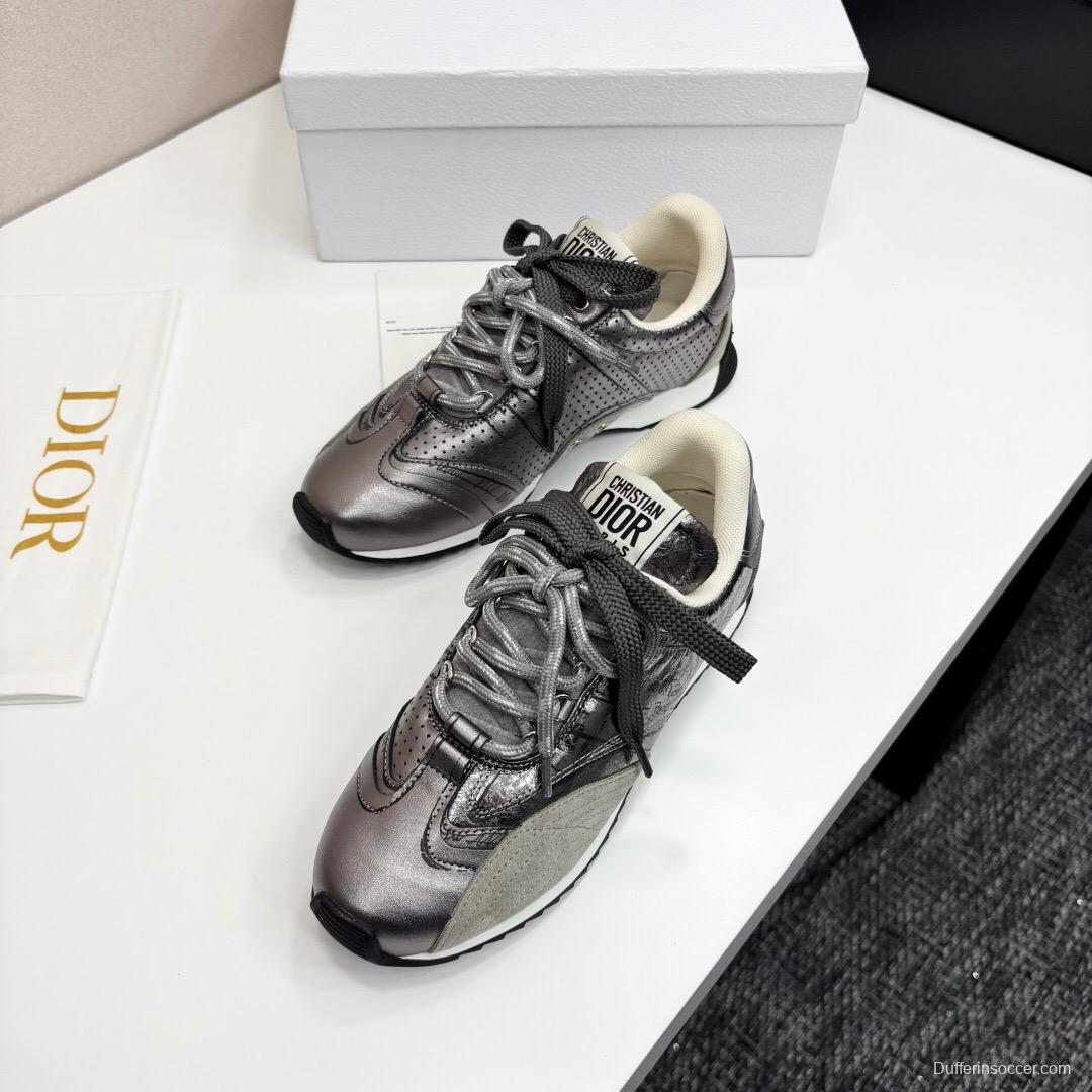2025 Women Dior Black Grey Leather Mesh Sneakers LY00300