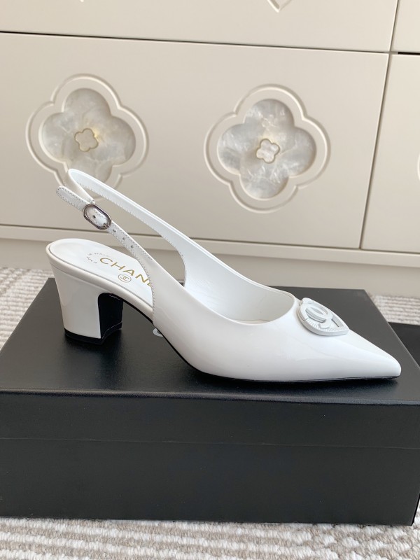 2025 Women Chanel White Patent Leather Slingback Heart CC KFY00300