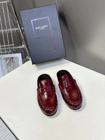 2025 Women Yves Saint Laurent Burgundy Leather Loafers