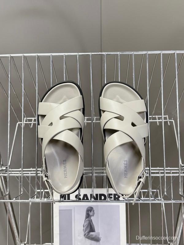 2025 Women Hermès Beige Leather Slippers