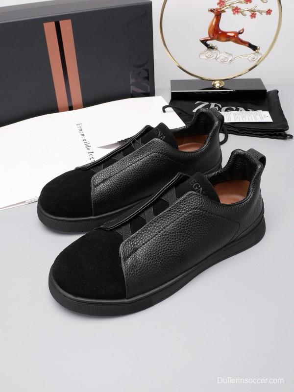 2024 Men Ermenegildo Zegna Black Leather Suede Sneakers MJ00240