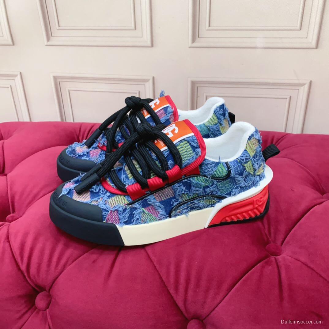 2025 Unisex Dolce & Gabbana Blue Red White Denim Textile Sneakers
