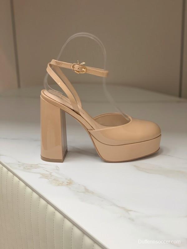 2025 Women Gianvito Rossi Beige Patent Leather Platform Heels KFY00340