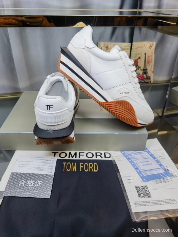 2025 Unisex TOM FORD White Leather Suede Sneakers LY00360(F)/LY00370(M)