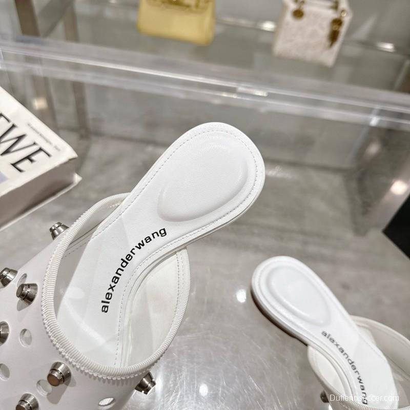 2025 Slippers Alexander Wang White Leather Studded LY00310