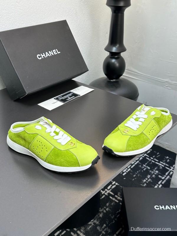 2025 Women CHANEL Green Suede Casual Sneakers Handmade For LY00360(F)