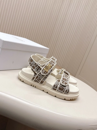 2025 Women Dior Brown Beige Canvas Sandals LY