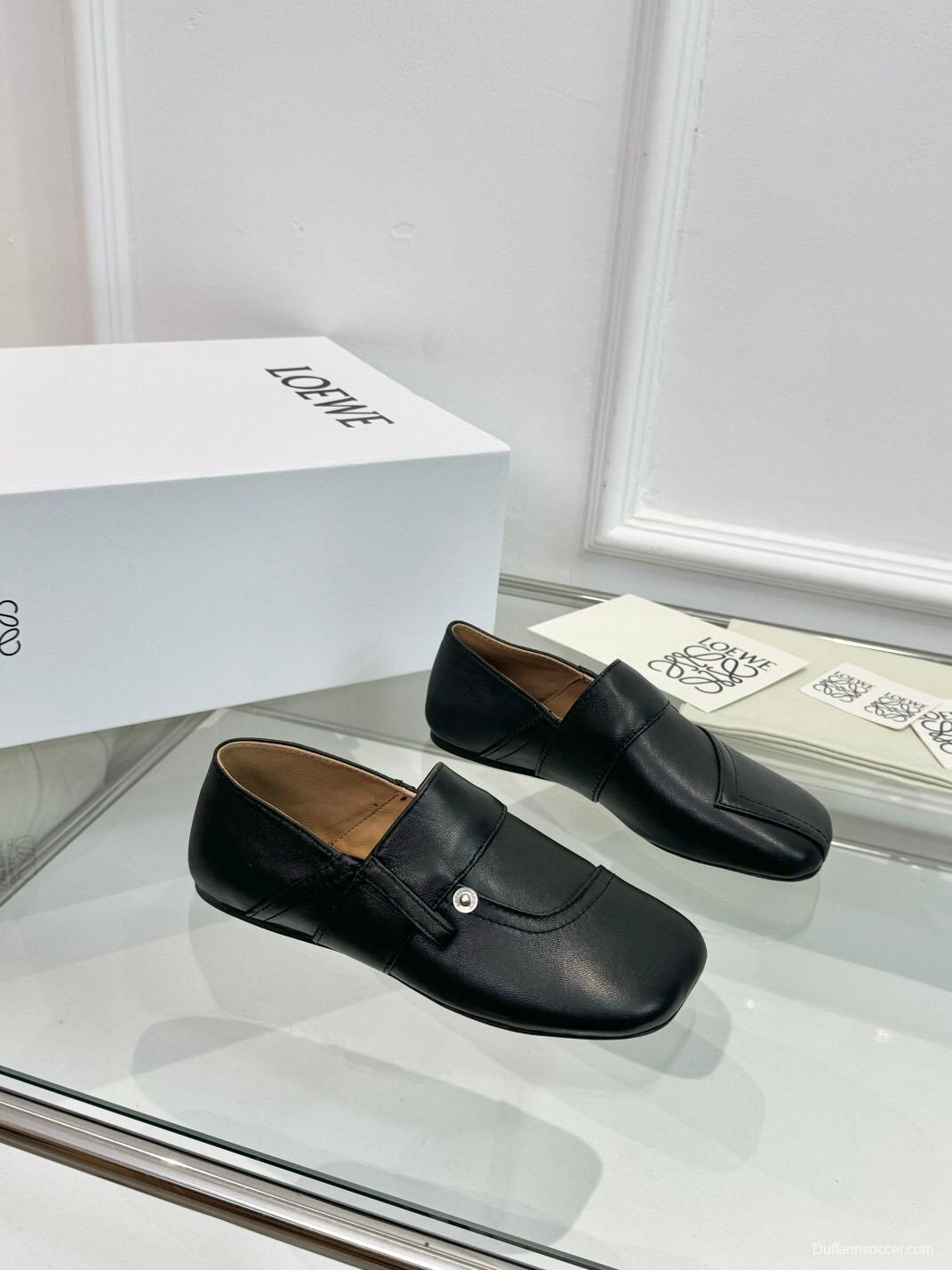 2025 Women Loewe Black Leather Loafers LY00291