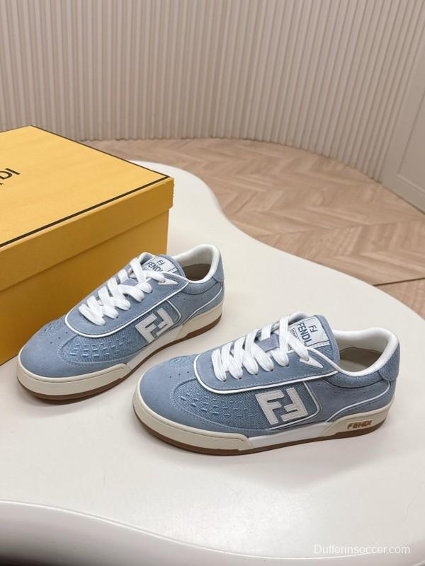2025 Unisex Fendi Light Blue White Leather Suede Plimsolls FF Pattern LY00350(F)/LY00360(M)
