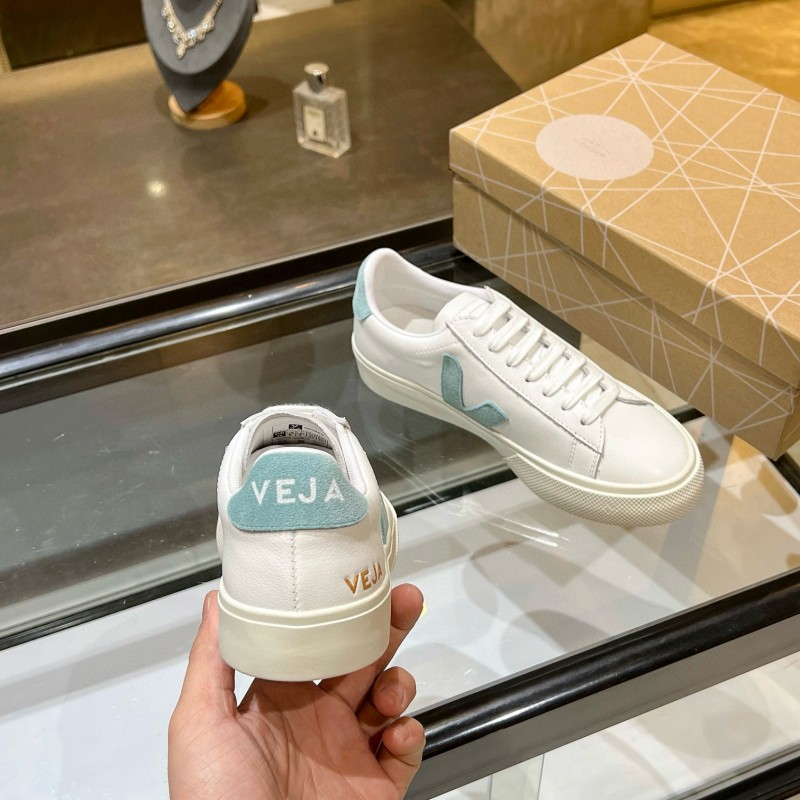 2025 Unisex VEJA White Blue Leather Canvas Sneakers Vulcanized MJ00240