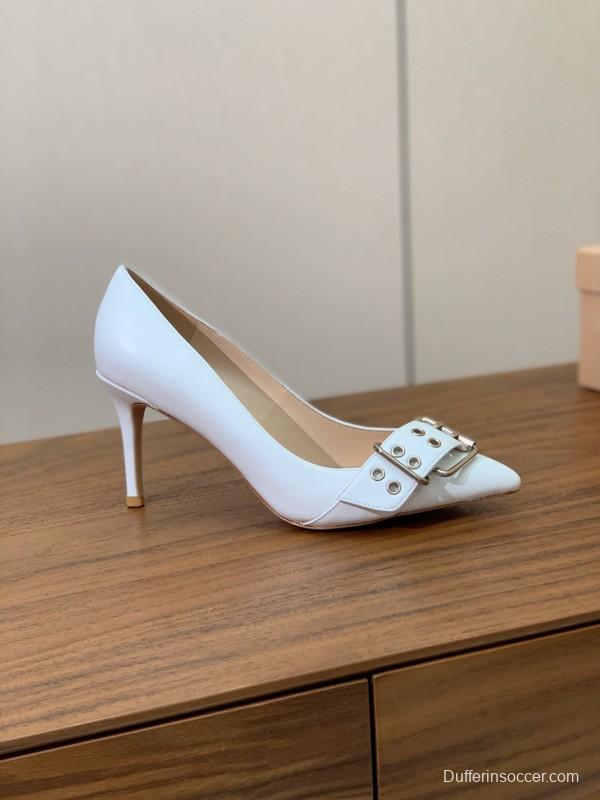 2025 Women Gianvito Rossi White Leather Buckle Pumps KFY00300