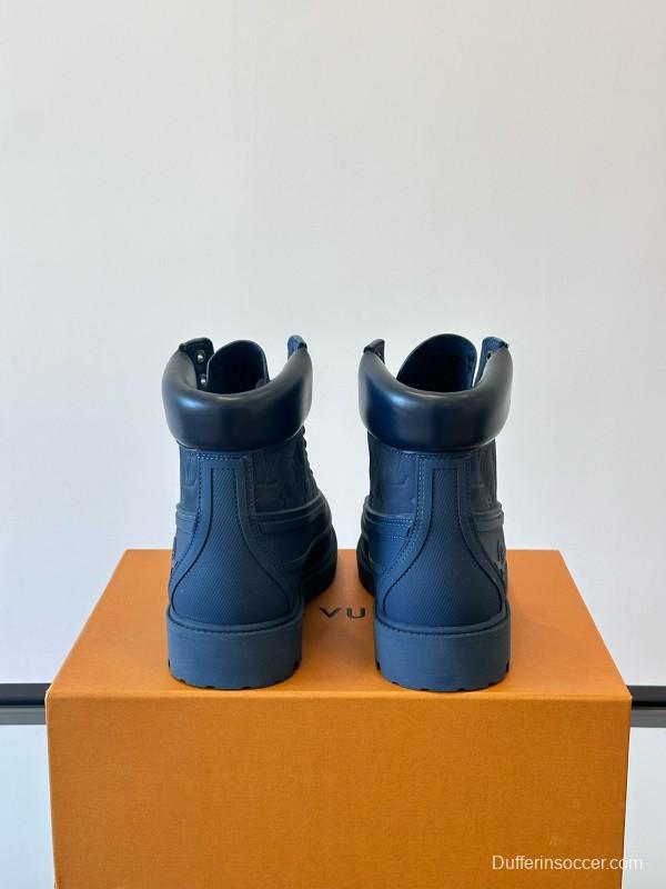 2024 Men Louis Vuitton Blue Leather Ankle Boots MJ00390