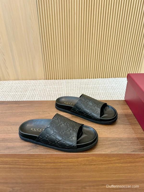2025 Women Gucci Black Leather Slippers LY00220