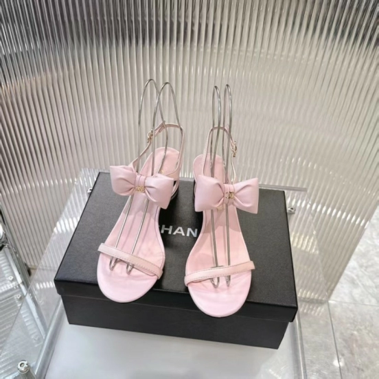 2025 Women Chanel Pink Leather Sandals Bow LY00260