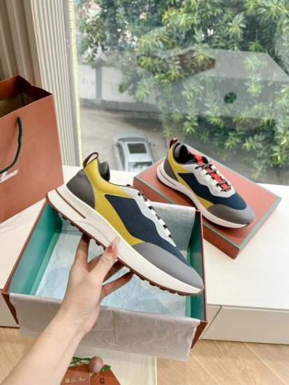 2024 Unisex Le Parmentier Yellow Navy Grey Knit Sneakers Top Version MJ00340