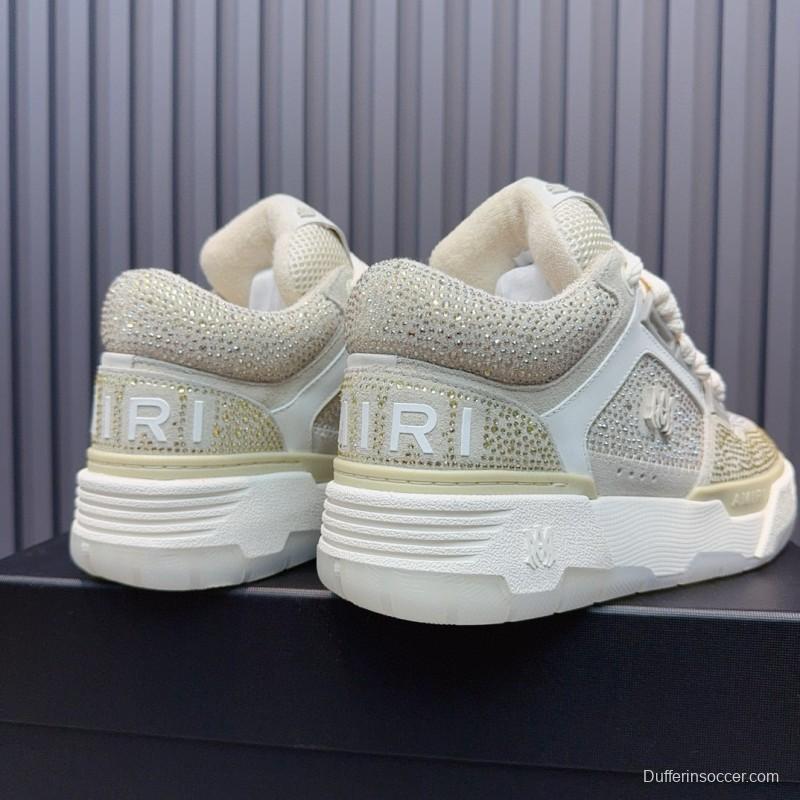 2024 Unisex Amiri Beige White Mesh Leather Sneakers MJ00410