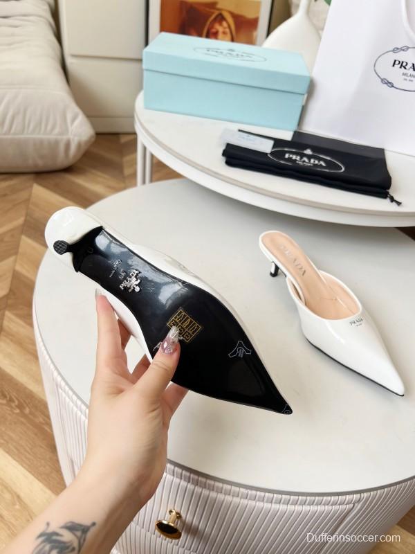 2025 Women Prada White Patent Leather High Heels