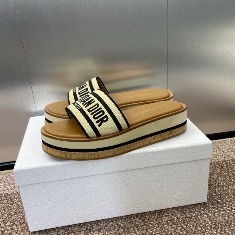 2025 Slippers Dior Beige Black Textile Platform Embroidery