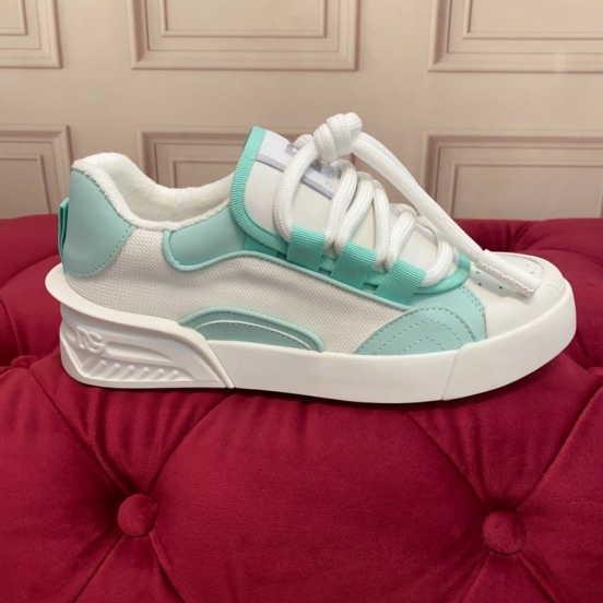 2025 Women Dolce & Gabbana White Mint Leather Mesh Sneakers