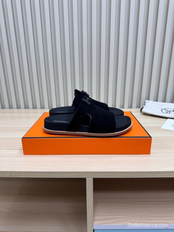 2025 Slippers Hermès Black Suede Sandals