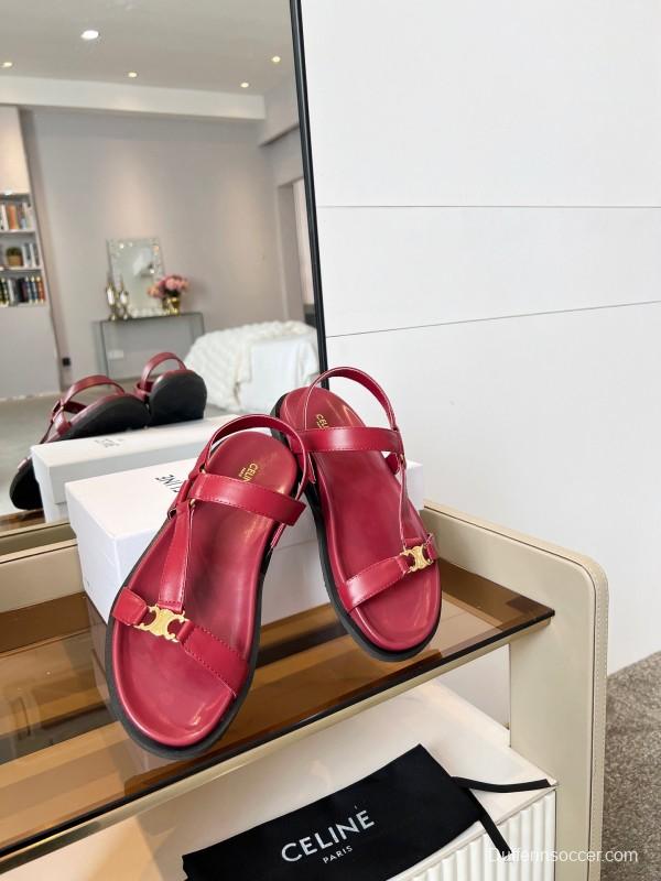 2025 Women Celine Red Leather Sandals LY00220